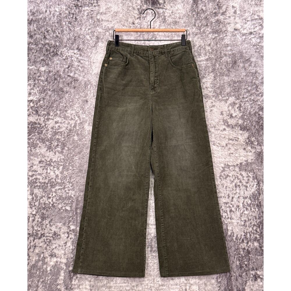 Anthropologie Pants 29 Womens Pilcro Green Corduroy Wide Leg High Rise